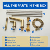 Brass Roman Tub Faucet 4 Piece Deck Mounted Bath Tap with Handshower - Brushed Gold, Brushed Nickel, Matte Black, Chrome