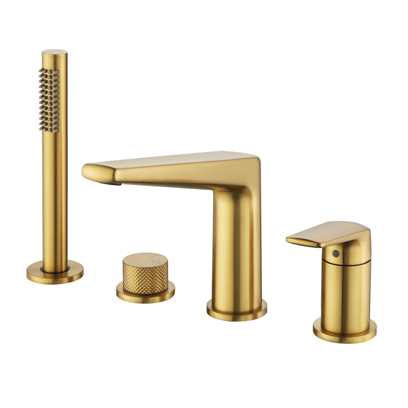 Brass Roman Tub Faucet 4 Piece Deck Mounted Bath Tap with Handshower - Brushed Gold, Brushed Nickel, Matte Black, Chrome