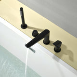 Brass Roman Tub Faucet 4 Piece Deck Mounted Bath Tap with Handshower - Brushed Gold, Brushed Nickel, Matte Black, Chrome