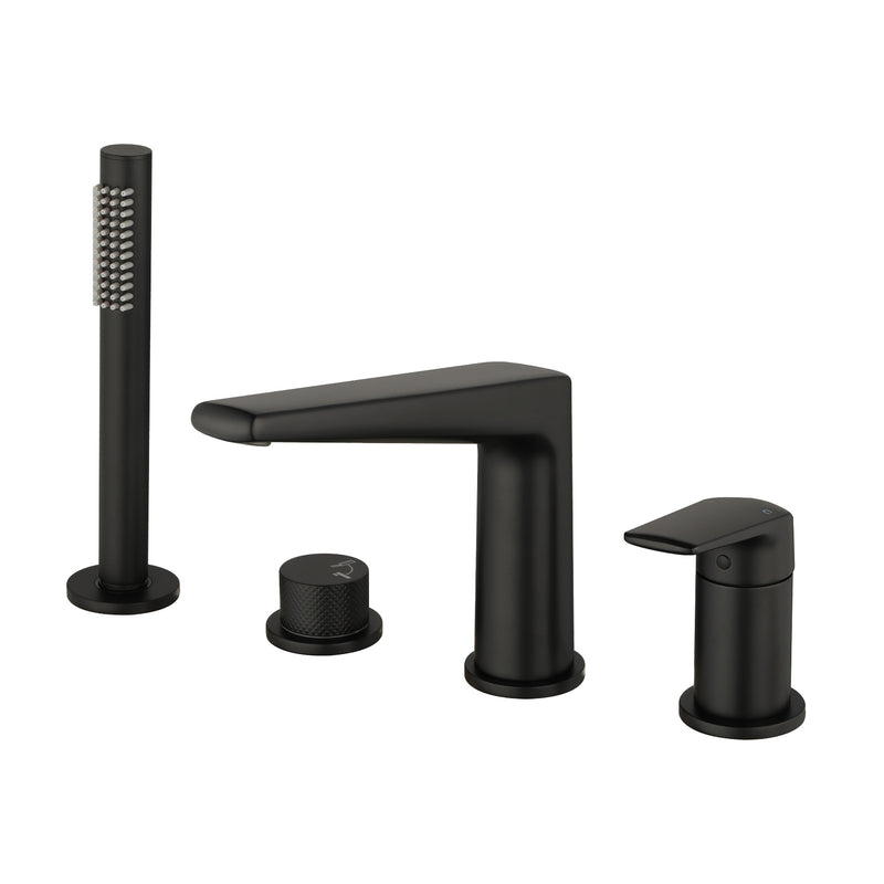Brass Roman Tub Faucet 4 Piece Deck Mounted Bath Tap with Handshower - Brushed Gold, Brushed Nickel, Matte Black, Chrome