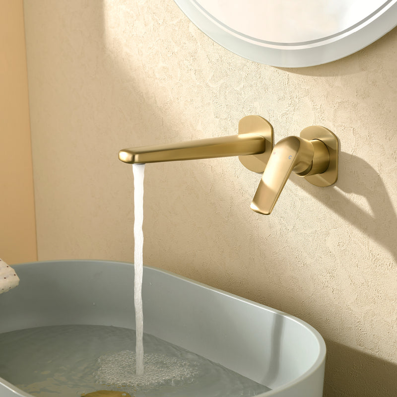 Two-Hole Wall Mount Faucet Vanity Brass Single Lever Washbasin Faucet with Hot Cold Water Mixer for Hotel Bathroom