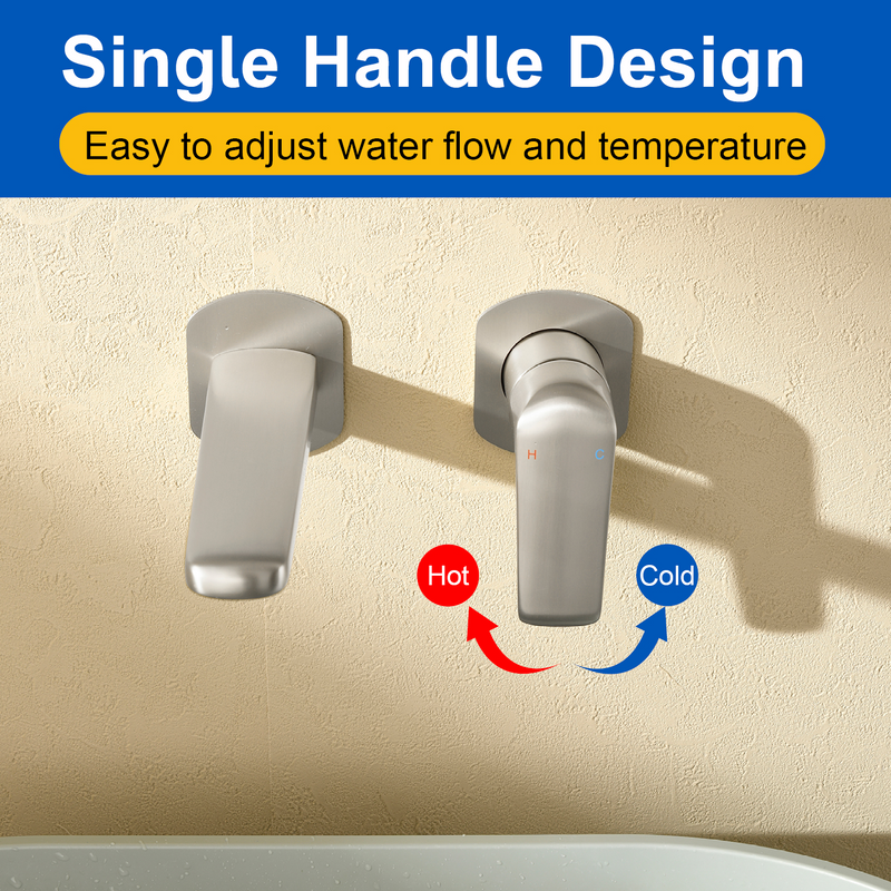 Two-Hole Wall Mount Faucet Vanity Brass Single Lever Washbasin Faucet with Hot Cold Water Mixer for Hotel Bathroom