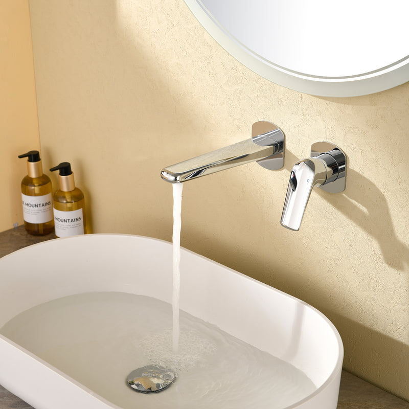 Two-Hole Wall Mount Faucet Vanity Brass Single Lever Washbasin Faucet with Hot Cold Water Mixer for Hotel Bathroom