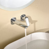 Two-Hole Wall Mount Faucet Vanity Brass Single Lever Washbasin Faucet with Hot Cold Water Mixer for Hotel Bathroom