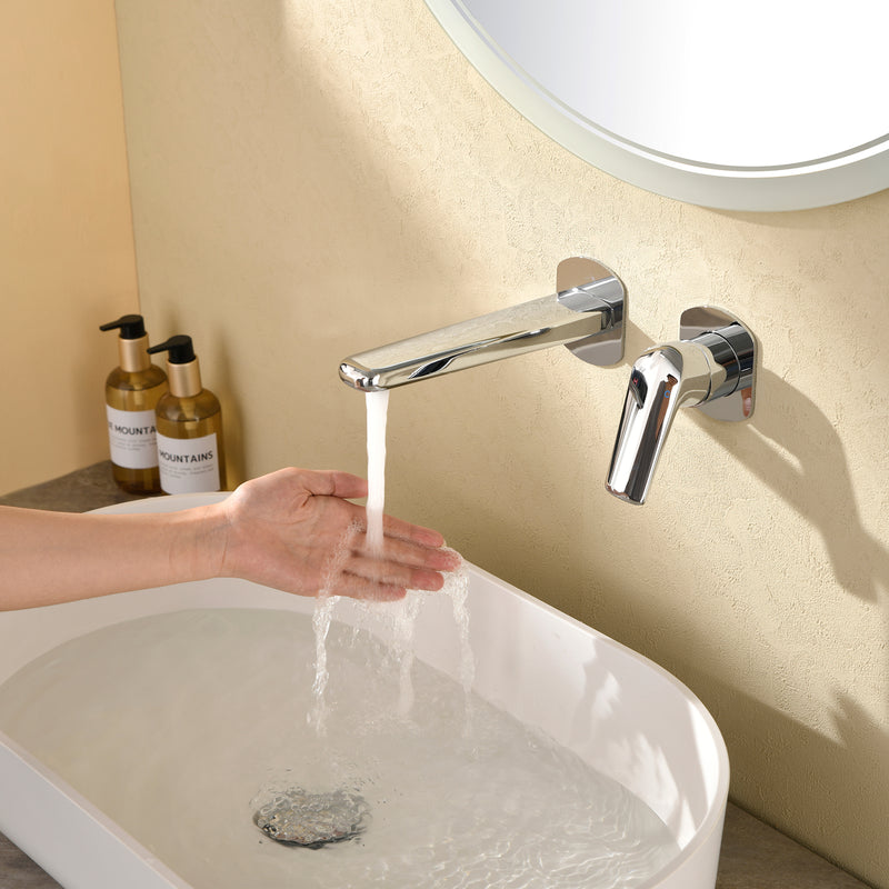 Two-Hole Wall Mount Faucet Vanity Brass Single Lever Washbasin Faucet with Hot Cold Water Mixer for Hotel Bathroom