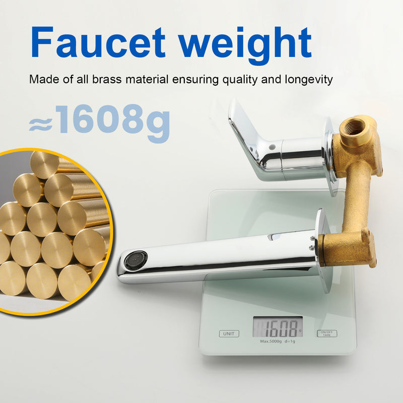 Two-Hole Wall Mount Faucet Vanity Brass Single Lever Washbasin Faucet with Hot Cold Water Mixer for Hotel Bathroom