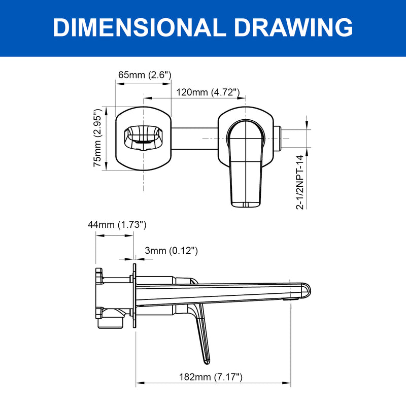 Two-Hole Wall Mount Faucet Vanity Brass Single Lever Washbasin Faucet with Hot Cold Water Mixer for Hotel Bathroom