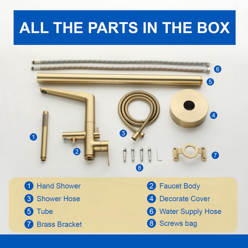 Single-Handle Stand Alone Bathtub Faucet Hot and Cold Water Freestanding Bathtub Filler with High Pressure Hand Shower in Brushed Gold, Brushed Nickel, Matte Black, Chrome