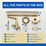 Single-Handle Stand Alone Bathtub Faucet Hot and Cold Water Freestanding Bathtub Filler with High Pressure Hand Shower in Brushed Gold, Brushed Nickel, Matte Black, Chrome