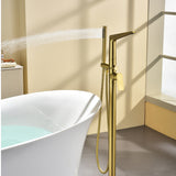 Single-Handle Stand Alone Bathtub Faucet Hot and Cold Water Freestanding Bathtub Filler with High Pressure Hand Shower in Brushed Gold, Brushed Nickel, Matte Black, Chrome
