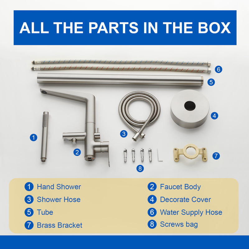 Single-Handle Stand Alone Bathtub Faucet Hot and Cold Water Freestanding Bathtub Filler with High Pressure Hand Shower in Brushed Gold, Brushed Nickel, Matte Black, Chrome