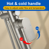 Single-Handle Stand Alone Bathtub Faucet Hot and Cold Water Freestanding Bathtub Filler with High Pressure Hand Shower in Brushed Gold, Brushed Nickel, Matte Black, Chrome