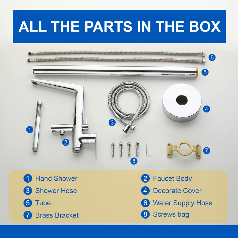 Single-Handle Stand Alone Bathtub Faucet Hot and Cold Water Freestanding Bathtub Filler with High Pressure Hand Shower in Brushed Gold, Brushed Nickel, Matte Black, Chrome