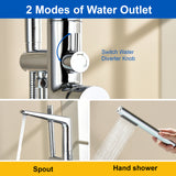 Single-Handle Stand Alone Bathtub Faucet Hot and Cold Water Freestanding Bathtub Filler with High Pressure Hand Shower in Brushed Gold, Brushed Nickel, Matte Black, Chrome