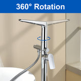 Single-Handle Stand Alone Bathtub Faucet Hot and Cold Water Freestanding Bathtub Filler with High Pressure Hand Shower in Brushed Gold, Brushed Nickel, Matte Black, Chrome