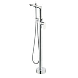 Single-Handle Stand Alone Bathtub Faucet Hot and Cold Water Freestanding Bathtub Filler with High Pressure Hand Shower in Brushed Gold, Brushed Nickel, Matte Black, Chrome