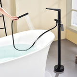 Single-Handle Stand Alone Bathtub Faucet Hot and Cold Water Freestanding Bathtub Filler with High Pressure Hand Shower in Brushed Gold, Brushed Nickel, Matte Black, Chrome