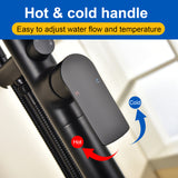Single-Handle Stand Alone Bathtub Faucet Hot and Cold Water Freestanding Bathtub Filler with High Pressure Hand Shower in Brushed Gold, Brushed Nickel, Matte Black, Chrome