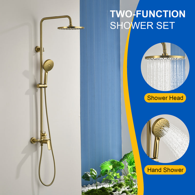 Wall Mounted 2-Function Exposed Shower Faucet with Slide Bar, 10Inch ABS Round Shower Head, 3-Setting Handheld Shower