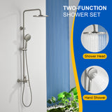 Wall Mounted 2-Function Exposed Shower Faucet with Slide Bar, 10Inch ABS Round Shower Head, 3-Setting Handheld Shower