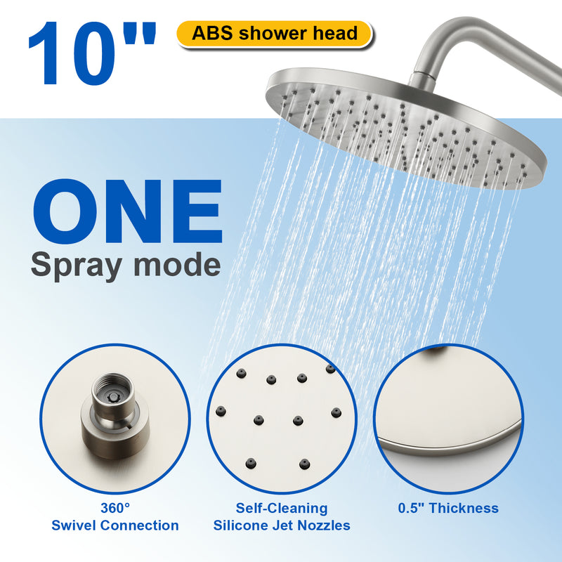 Wall Mounted 2-Function Exposed Shower Faucet with Slide Bar, 10Inch ABS Round Shower Head, 3-Setting Handheld Shower
