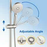 Wall Mounted 2-Function Exposed Shower Faucet with Slide Bar, 10Inch ABS Round Shower Head, 3-Setting Handheld Shower