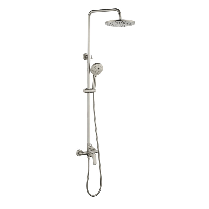 Wall Mounted 2-Function Exposed Shower Faucet with Slide Bar, 10Inch ABS Round Shower Head, 3-Setting Handheld Shower