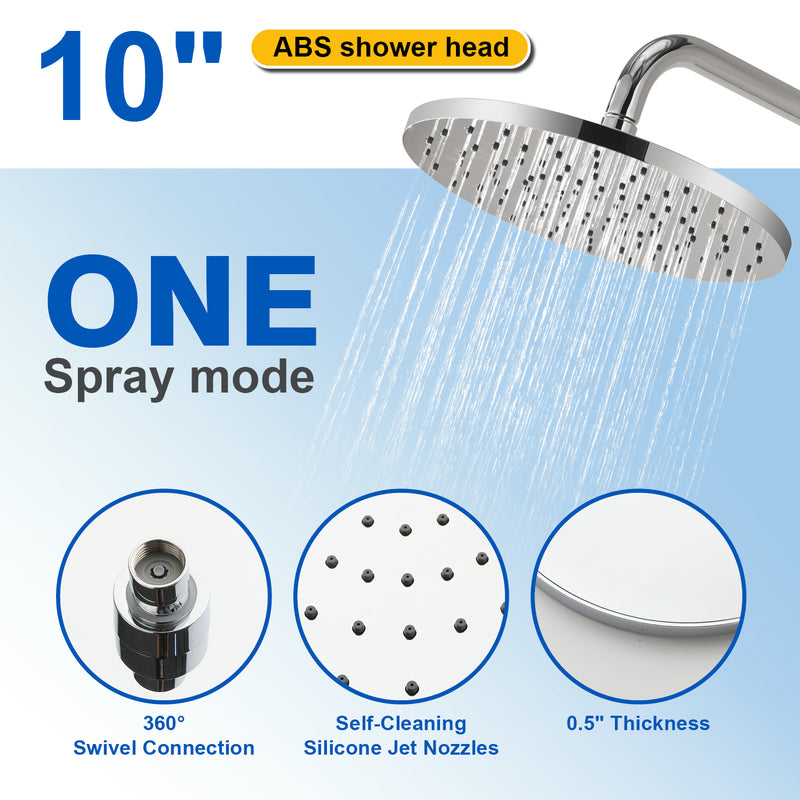Wall Mounted 2-Function Exposed Shower Faucet with Slide Bar, 10Inch ABS Round Shower Head, 3-Setting Handheld Shower
