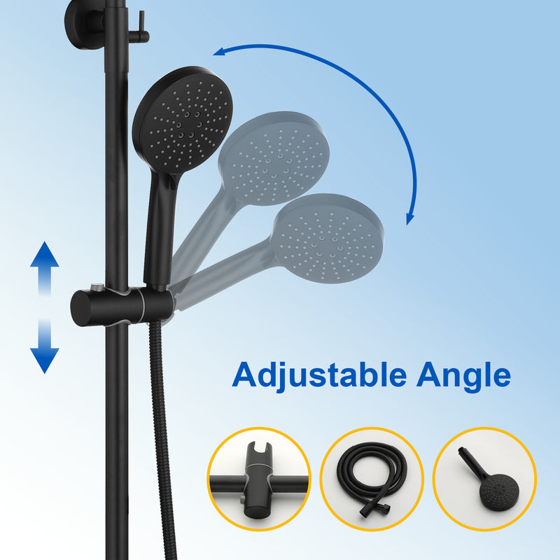 Wall Mounted 2-Function Exposed Shower Faucet with Slide Bar, 10Inch ABS Round Shower Head, 3-Setting Handheld Shower