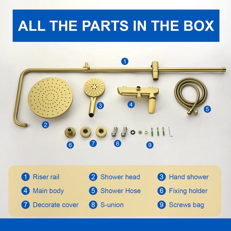 3-in-1 Shower System with 10 Inch Rain Shower Head, 3-Function Handheld Shower & Tub Spout, Adjustable Slide Bar