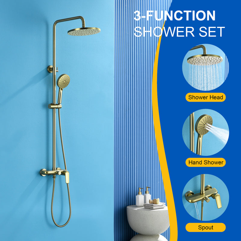 3-in-1 Shower System with 10 Inch Rain Shower Head, 3-Function Handheld Shower & Tub Spout, Adjustable Slide Bar