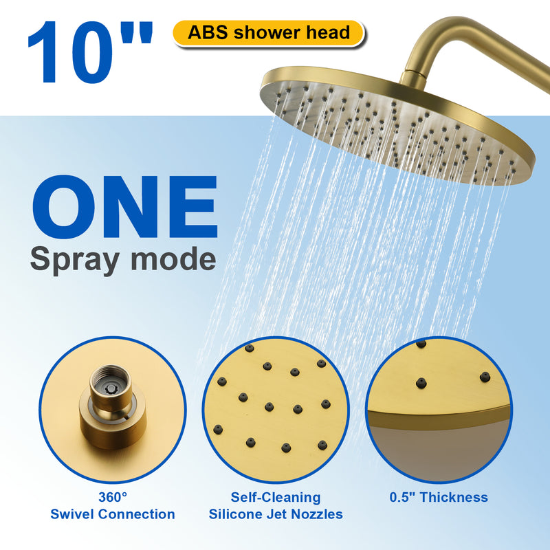 3-in-1 Shower System with 10 Inch Rain Shower Head, 3-Function Handheld Shower & Tub Spout, Adjustable Slide Bar