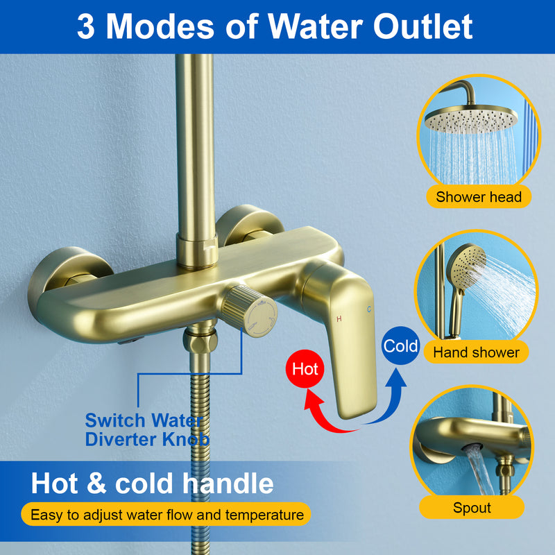 3-in-1 Shower System with 10 Inch Rain Shower Head, 3-Function Handheld Shower & Tub Spout, Adjustable Slide Bar