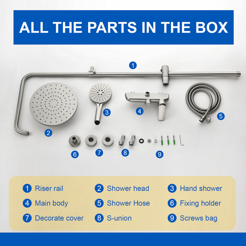 3-in-1 Shower System with 10 Inch Rain Shower Head, 3-Function Handheld Shower & Tub Spout, Adjustable Slide Bar