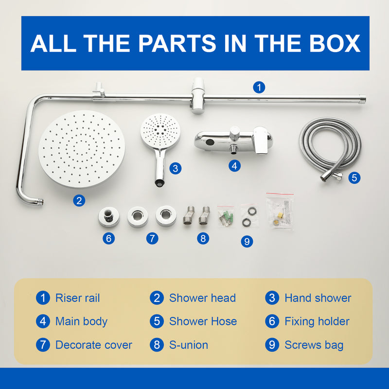 3-in-1 Shower System with 10 Inch Rain Shower Head, 3-Function Handheld Shower & Tub Spout, Adjustable Slide Bar