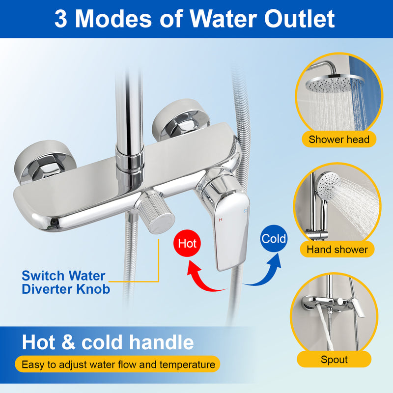 3-in-1 Shower System with 10 Inch Rain Shower Head, 3-Function Handheld Shower & Tub Spout, Adjustable Slide Bar