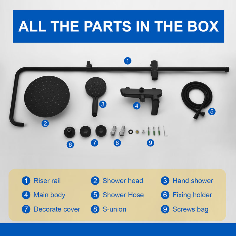 3-in-1 Shower System with 10 Inch Rain Shower Head, 3-Function Handheld Shower & Tub Spout, Adjustable Slide Bar