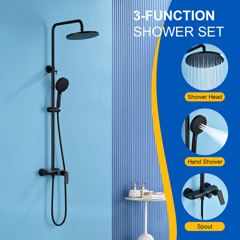 3-in-1 Shower System with 10 Inch Rain Shower Head, 3-Function Handheld Shower & Tub Spout, Adjustable Slide Bar