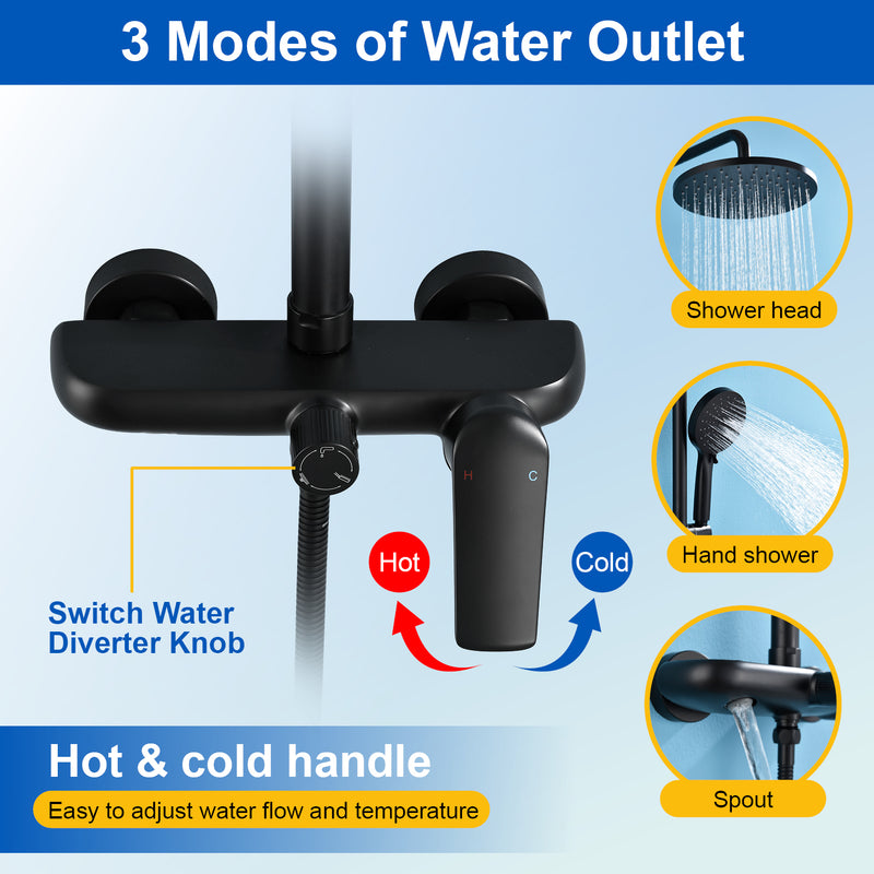 3-in-1 Shower System with 10 Inch Rain Shower Head, 3-Function Handheld Shower & Tub Spout, Adjustable Slide Bar