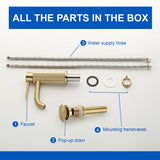 Deck-Mounted Single Handle Lavatory Faucet One Hole Faucet Bathroom with Pop Up Drain In Matte Black, Chrome, Brushed Nickel, Brushed Gold