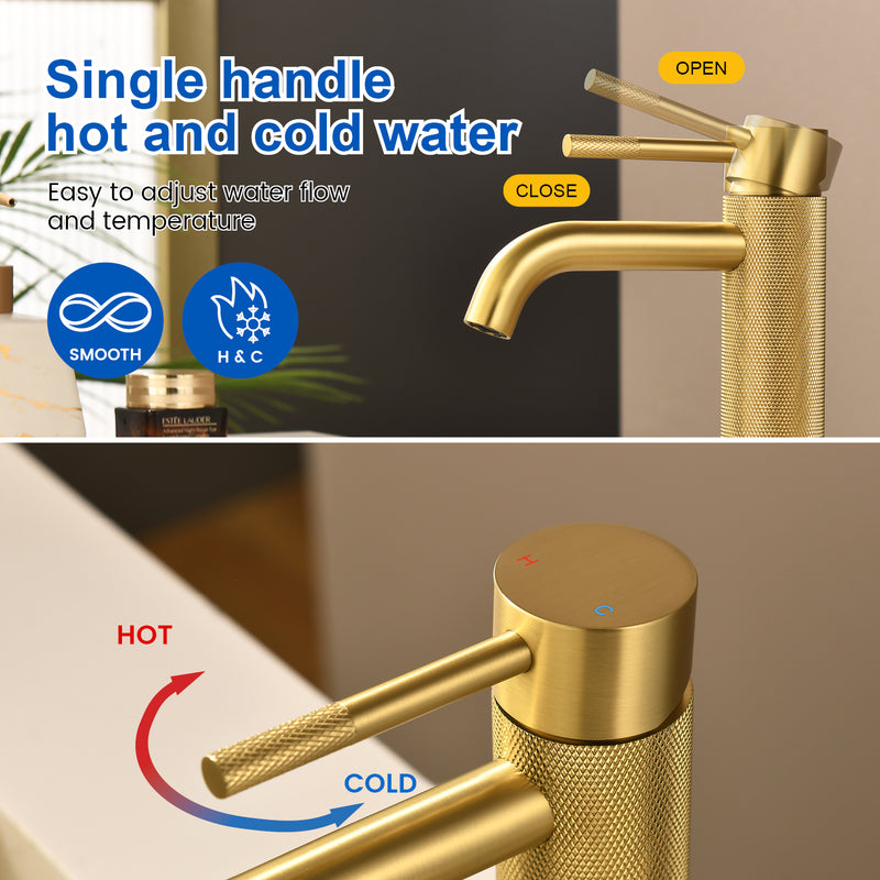 Deck-Mounted Single Handle Lavatory Faucet One Hole Faucet Bathroom with Pop Up Drain In Matte Black, Chrome, Brushed Nickel, Brushed Gold