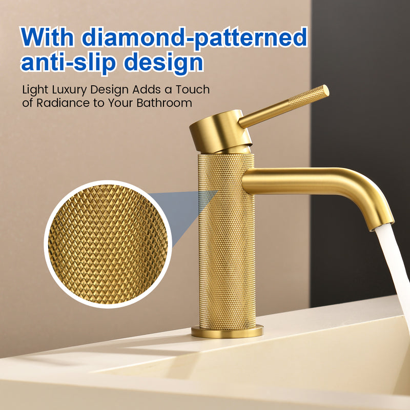 Deck-Mounted Single Handle Lavatory Faucet One Hole Faucet Bathroom with Pop Up Drain In Matte Black, Chrome, Brushed Nickel, Brushed Gold