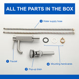 Deck-Mounted Single Handle Lavatory Faucet One Hole Faucet Bathroom with Pop Up Drain In Matte Black, Chrome, Brushed Nickel, Brushed Gold