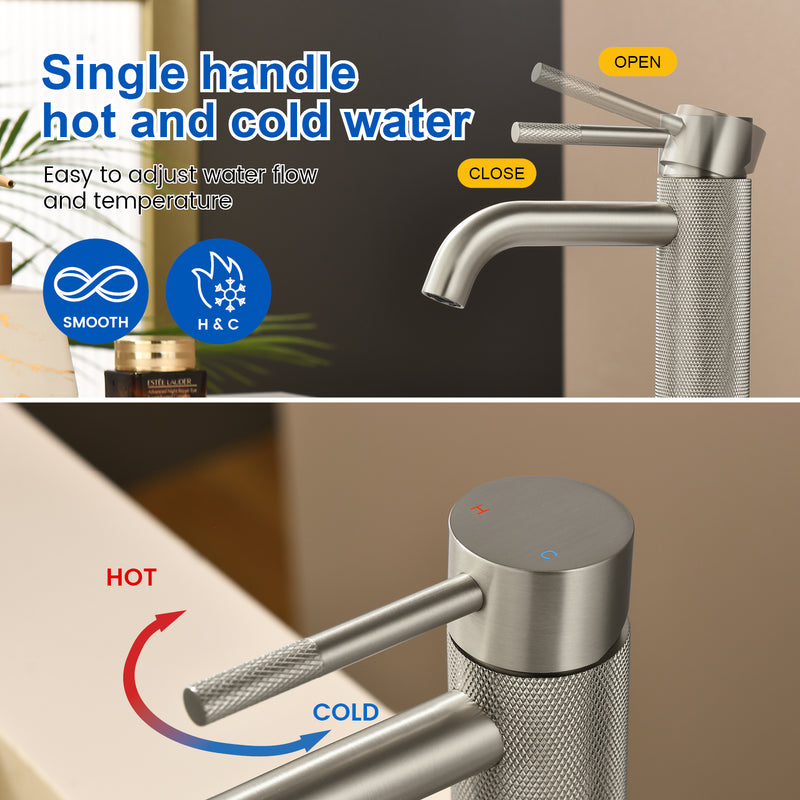 Deck-Mounted Single Handle Lavatory Faucet One Hole Faucet Bathroom with Pop Up Drain In Matte Black, Chrome, Brushed Nickel, Brushed Gold