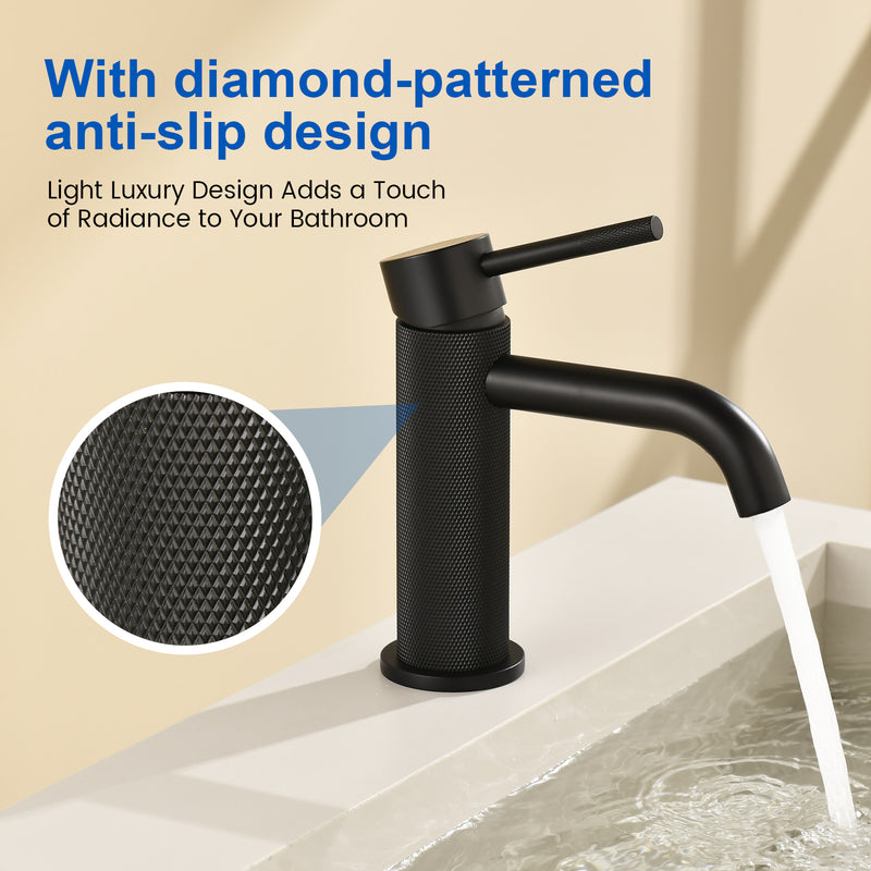Deck-Mounted Single Handle Lavatory Faucet One Hole Faucet Bathroom with Pop Up Drain In Matte Black, Chrome, Brushed Nickel, Brushed Gold
