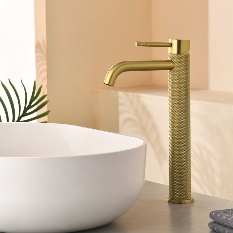 Single Hole Vessel Bathroom Faucet1.2GPM Round Hot Cold Tall Basin Mixer with SUS 304 Drain Assembly -Matt Black, Chrome, Brushed Nicke, Brushed Gold