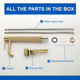 Single Hole Vessel Bathroom Faucet1.2GPM Round Hot Cold Tall Basin Mixer with SUS 304 Drain Assembly -Matt Black, Chrome, Brushed Nicke, Brushed Gold