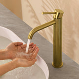 Single Hole Vessel Bathroom Faucet1.2GPM Round Hot Cold Tall Basin Mixer with SUS 304 Drain Assembly -Matt Black, Chrome, Brushed Nicke, Brushed Gold