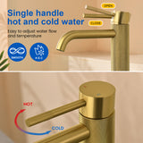 Single Hole Vessel Bathroom Faucet1.2GPM Round Hot Cold Tall Basin Mixer with SUS 304 Drain Assembly -Matt Black, Chrome, Brushed Nicke, Brushed Gold