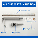 Single Hole Vessel Bathroom Faucet1.2GPM Round Hot Cold Tall Basin Mixer with SUS 304 Drain Assembly -Matt Black, Chrome, Brushed Nicke, Brushed Gold